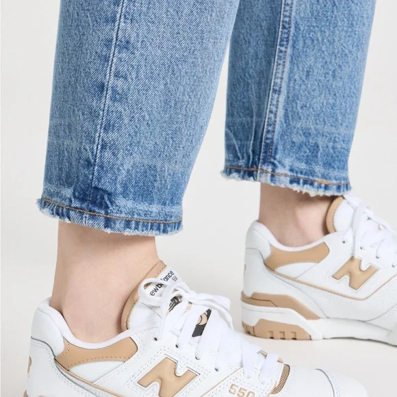 New Balance 550 Women's White and Tan Sneakers - Picture 2 of 5